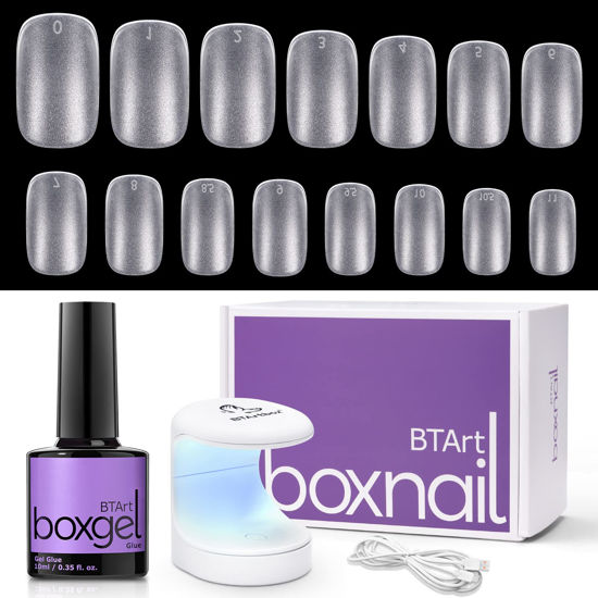 Picture of Gel Nail Kit - BTArtbox Gel Nail Tips and Glue Gel Kit, 300pcs Short Square Soft Gel Nail Tips, Gel Nail Glue and Tip Primer with Nail Lamp Acrylic Nail Extension Kit