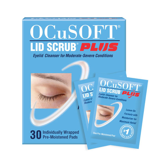 Picture of OCuSOFT Lid Scrub PLUS - Pre-Moistened Leave-On Eyelid Wipes for Moderate to Severe Conditions - Moisturizing Eyelid Cleanser for Maximum Relief - 30 Count