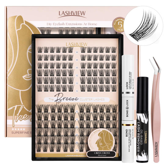 Picture of LASHVIEW DIY-Lash-Extension-Kit, Lash Extension Kit 144 Pcs Lash Clusters with Lash Bond and Seal, Cluster Lash Glue Remover and Lash Applicator for Self Use(C-Volume)