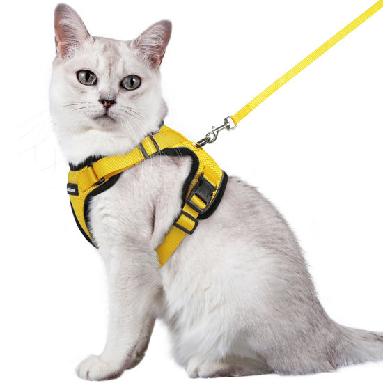 Picture of rabbitgoo Cat Harness and Leash for Walking, Escape Proof Soft Adjustable Vest Harnesses for Cats, Easy Control Breathable Reflective Strips Jacket, Yellow, M