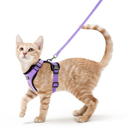 Picture of rabbitgoo Cat Harness and Leash for Walking, Escape Proof Soft Adjustable Vest Harnesses for Cats, Easy Control Breathable Reflective Strips Jacket, Light Purple, S