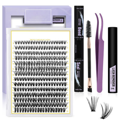 Picture of DIY Lash Extension Kit 280 PCS Individual Eyelash Extension Kit 0.07C 9-16MIX 30D 40D Cluster Lashes Kit Lash Glue Remover for Eyelash Extensions (Kit-30D40D-0.07C,9-16MIX)