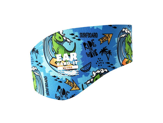 Picture of EAR BAND-IT Ultra Swimming Headband - Best Swimmer's Headband - Keep Water Out, Hold Earplugs in - Doctor Recommended - Secure Ear Plugs - Invented by ENT Physician (Medium (ages 2 to 7yrs) Surf Dino)