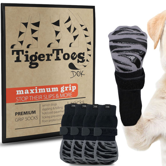 Picture of DOK TigerToes Premium Non-Slip Dog Socks for Hardwood Floors - Extra-Thick Grip That Works Even When Twisted - Prevents Licking, Slipping, and Great for Dog Paw Protection (XXL)