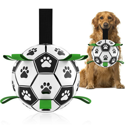 Picture of QDAN Dog Toys Soccer Ball with Straps, World Cup Interactive Dog Toys for Tug of War, Puppy Birthday Gifts, Water Toy, Durable Balls for Medium & Large Dogs（8 Inch）