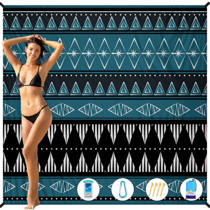 Picture of BYDOLL Beach Blanket 81''×83'' 1-5 Adults Oversized Lightweight Waterproof Sandproof Beach Blanket Large Boho Mat Beach Blanket for Beach Travel Camping Hiking Picnic