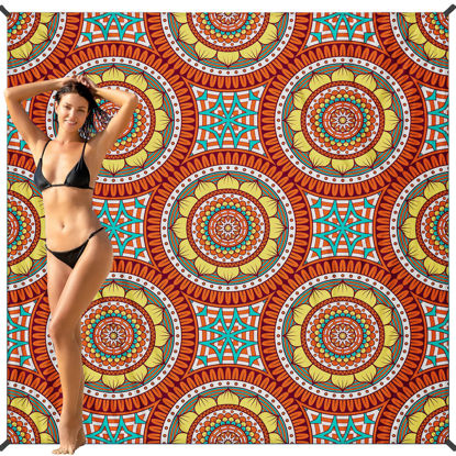 Picture of BYDOLL Beach Blanket 81''×83'' 1-5 Adults Oversized Lightweight Waterproof Sandproof Beach Blanket Large Mandala Mat Beach Blanket for Beach Travel Camping Hiking Picnic