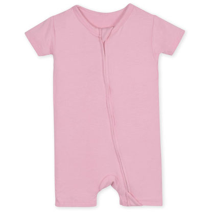 Picture of Gerber Unisex Baby Buttery Soft Short Sleeve Romper with Viscose Made from Eucalyptus, Sea Pink, 6-9 Months