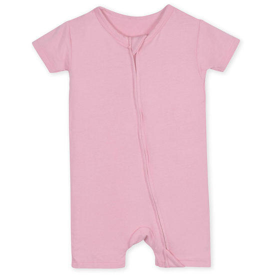 Picture of Gerber Unisex Baby Buttery Soft Short Sleeve Romper with Viscose Made from Eucalyptus, Sea Pink, 6-9 Months