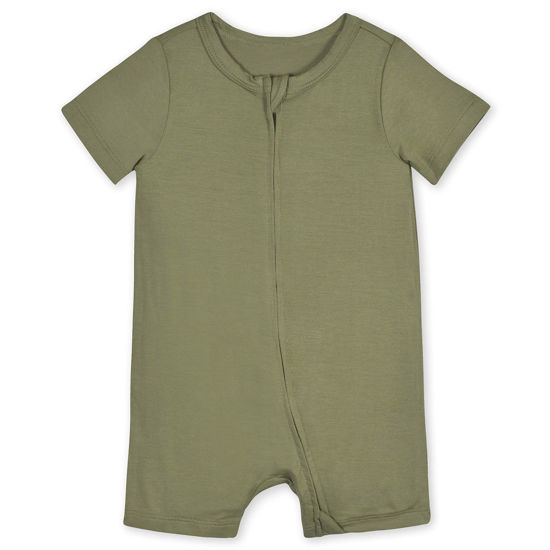 Picture of Gerber Unisex Baby Buttery Soft Short Sleeve Romper with Viscose Made from Eucalyptus, Olive, 18 Months