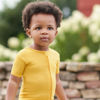 Picture of Gerber Unisex Baby Buttery Soft Short Sleeve Romper with Viscose Made from Eucalyptus, Yolk Yellow, 12 Months