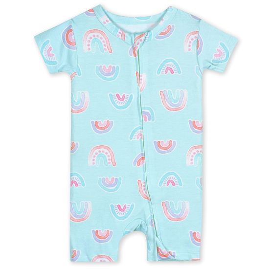 Picture of Gerber Unisex Baby Buttery Soft Short Sleeve Romper with Viscose Made from Eucalyptus, Rainbow, 12 Months