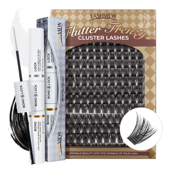 Picture of LASHVIEW Lash Extension Clusters - 168pcs Natural Look Lash Clusters Extensions with Waterproof Latex Free Bond and Seal Glue, 9-16mm Mix (56D)