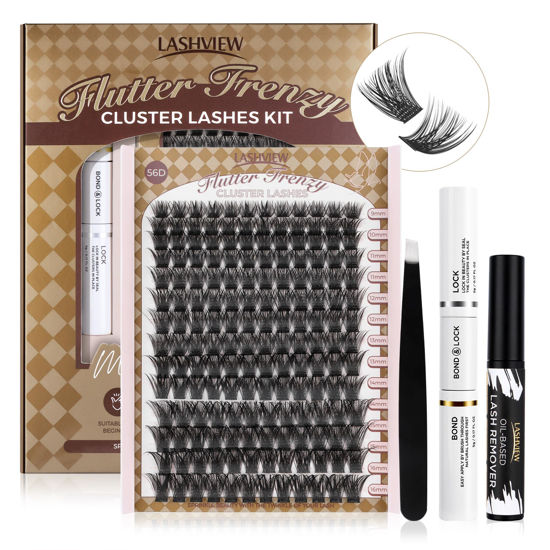 Picture of LASHVIEW 56D Diy Lash Extension Kit,Cluster Eyelash Extension Kit,Individual Lashes Kit,Cluster Lashes with Lash Bond and Seal,Lash Glue Remover and Lash Applicator