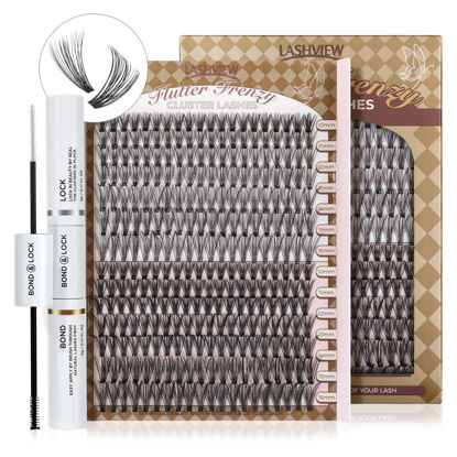 Picture of LASHVIEW Lash Extension Clusters with Lash Bond and Seal 280pcs D Curl Lash Clusters Natural Look Cluster Lashes Extensions and Bond and Seal Glue Waterproof, Latex Free Reusable 9-16mm MIX (30+40D)