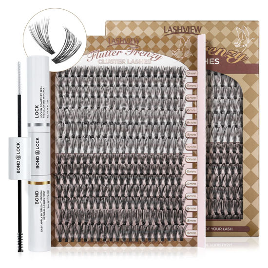 Picture of LASHVIEW Lash Extension Clusters with Lash Bond and Seal 280pcs D Curl Lash Clusters Natural Look Cluster Lashes Extensions and Bond and Seal Glue Waterproof, Latex Free Reusable 9-16mm MIX (30+40D)