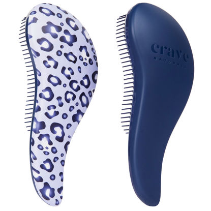 Picture of Crave Naturals Glide Thru Detangling Hair Brushes for Adults & Kids Hair - Detangler Hairbrush for Natural, Curly, Straight, Wet or Dry Hair - Hair Brushes for Women - 2 Pack - Blue Cheetah & Blue