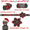 Picture of Unique style paws Christmas Dog Collar with Flower Tie Red Green Plaid Adjustable Cotton Puppy Collar for Small Medium Large Dogs-L