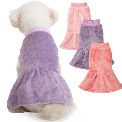 Picture of Dog Dress Sweater, Pack of 3, Dog Clothes, Dog Coat, Dog Jacket for Small or Medium Dogs Girl, Ultra Soft and Warm Cat Pet Sweaters (Pink,Violet,Rosepink, Large)