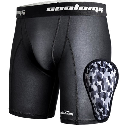 Picture of COOLOMG Boys Baseball Underwear with Soft Cup Youth Compression Sliding Shorts Protective Supporter R1_Black M