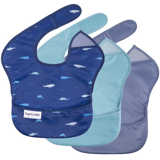 Picture of Tiny Twinkle Mess-Proof Baby Bib - Waterproof Bib for Baby Girl - Machine Washable - Adjustable Closure - PVC, BPA, & Phthalate Free - Great for Travel - Baby Food Bibs (3 Pack, Ocean Life Set)