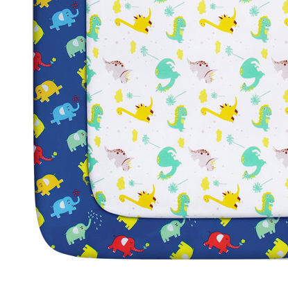 Picture of Pack and Play Sheets Boys Animals, Compatible with Graco Pack and Play, Soft and Breathable Material, Dinosaur & Elephant