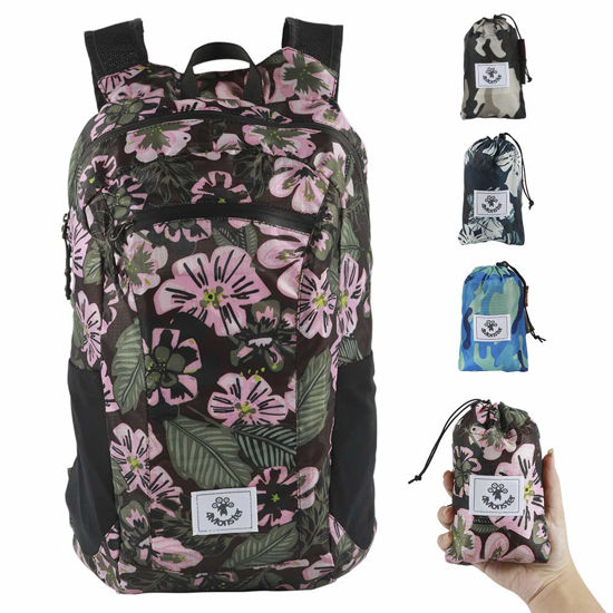 Picture of 4Monster Hiking Daypack,Water Resistant Lightweight Packable Backpack for Travel Camping Outdoor (Flower Pink, 16L)