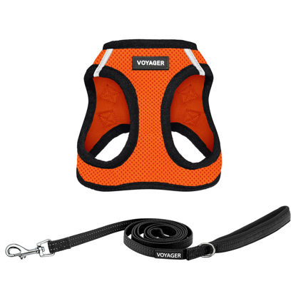 Picture of Voyager Step-in Air All Weather Mesh Harness and Reflective Dog 5 ft Leash Combo with Neoprene Handle, for Small, Medium and Large Breed Puppies by Best Pet Supplies - Orange/Black Trim, Large