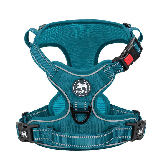 Picture of PoyPet No Pull Dog Harness, No Choke Reflective Dog Vest, Adjustable Pet Harnesses with Easy Control Padded Handle for Small Medium Large Dogs(Tumalo Teal,M)