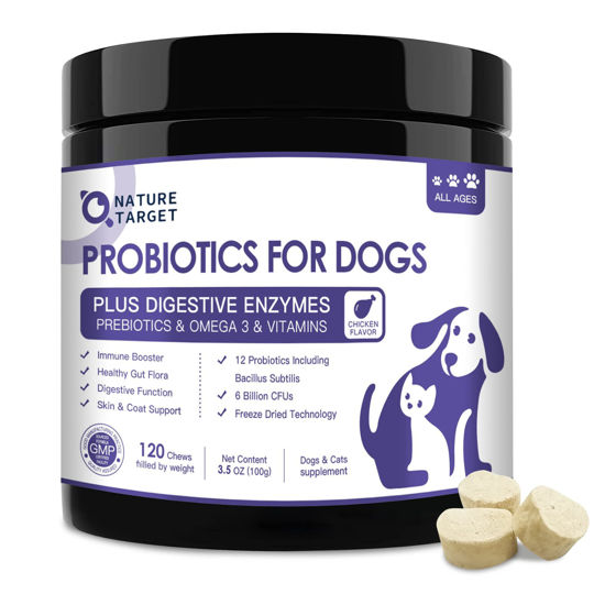 Picture of Probiotics for Dogs, 6 Billion CFUs, Freeze Dried Dog Probiotics with Prebiotics and Digestive Enzymes, Vitamins and Omega 3, for Gut & Skin & Immune Health, Allergy Itch Relief, Reduce Diarrhea, Gas