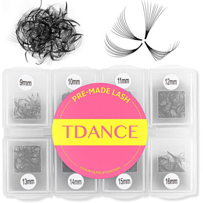 Picture of TDANCE 1000 Premade Fans Eyelash Extensions D Curl Premade Volume Lash Extensions 10D Handmade Promade Loose Fans 9-16mm Mixed Length 0.07mm Thickness Pre Made Lash Fans (10D-0.07-D,9-16mm)