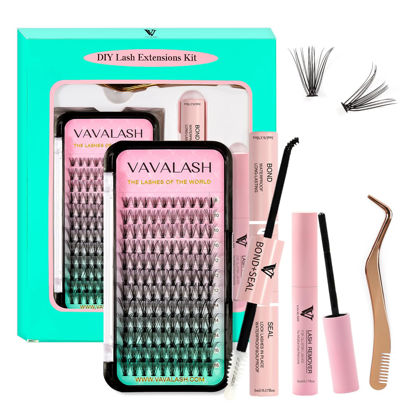 Picture of VAVALASH DIY Lash Extension Kit Individual Cluster Lashes Kit with 120 PCS 8-16mm Mix Lash Clusters Lash Bond and Seal, Lash Remover, Lash Applicator for DIY Eyelash Extensions at Home（Kit-20D）