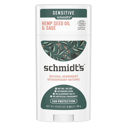 Picture of Schmidt's Aluminum Free Natural Deodorant for Women and Men, Hemp Seed Oil and Sage for Sensitive Skin with 24 Hour Odor Protection, Vegan, Cruelty Free, 2.65 oz