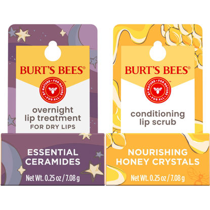 Picture of Burt’s Bees Conditioning Lip Scrub and Overnight Intensive Lip Treatment, With Ceramides, College Back to School Dorm Essentials, Exfoliates and Hydrates Lips 8 Hours, Natural Origin, 2 Jars, 0.25 oz