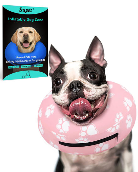 Picture of Supet Inflatable Dog Cone Collar Alternative after Surgery, Dog Neck Donut Collar Recovery E Collar, Soft Dog Cone for Small Medium Large Dogs