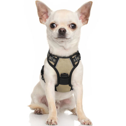 Picture of rabbitgoo Dog Harness, No-Pull Pet Harness with 2 Leash Clips, Adjustable Soft Padded Dog Vest, Reflective No-Choke Pet Oxford Vest with Easy Control Handle for Small Dogs, Beige, XS