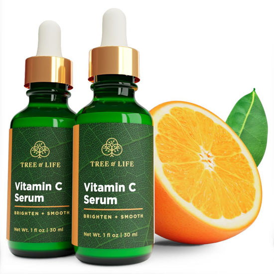 Picture of Tree of Life Vitamin C Skin Care Set, Skin Brightening Face Oil for Dark and Age Spot, Facial Serums for Dry and Sensitive Skin with Hyaluronic Acid and Vitamin E for Soft Smooth Skin, 1 Fl Oz, 2 Pack