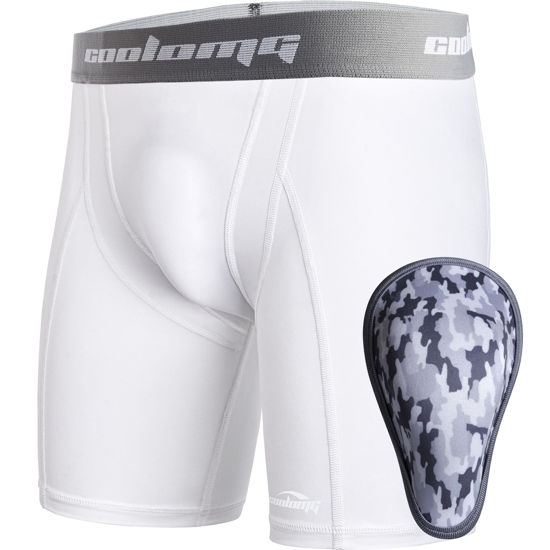 Picture of COOLOMG Boys Baseball Underwear with Soft Cup Youth Compression Sliding Shorts Protective Supporter R2_White L