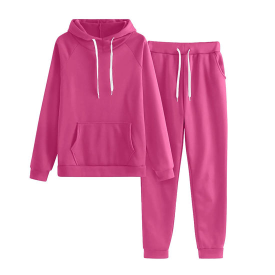 Picture of Sweatpants And Sweatshirt Set For Women,Hooded Athletic Tracksuit-Sweatsuit with Jogger Pants Lounge Sets with Pockets Women-03 Pink,Large