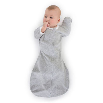 Picture of SwaddleDesigns Transitional Swaddle Sack with Arms Up Half-Length Sleeves and Mitten Cuffs, Medium, 3-6 months, 14-21 lb, Heathered Gray (Arms Up Swaddle, Transition Swaddle Sleep Sack)