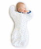 Picture of SwaddleDesigns Transitional Swaddle Sack with Arms Up Half-Length Sleeves and Mitten Cuffs, Medium, 3-6 Months, 14-21 lb, Tiny Triangles, Blue (Arms Up Swaddle, Transition Swaddle Sleep Sack)