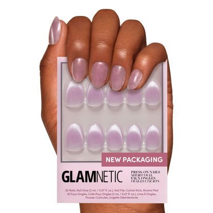 Picture of Glamnetic Press On Nails - Fairy Dust | Short Oval Beige-Pink Nails with a Mesmerizing Metallic Finish | 15 Sizes - 30 Nail Kit with Glue