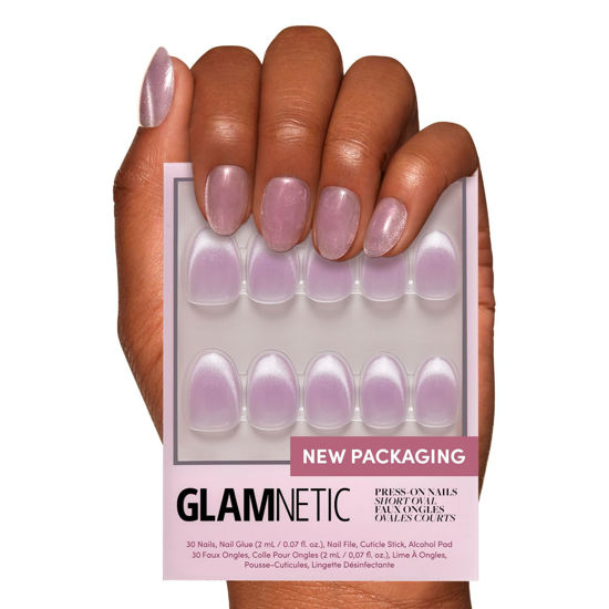 Picture of Glamnetic Press On Nails - Fairy Dust | Short Oval Beige-Pink Nails with a Mesmerizing Metallic Finish | 15 Sizes - 30 Nail Kit with Glue