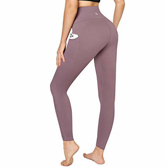 Picture of Letsfit High Waisted Leggings for Women, Yoga Pants with Pockets and Tummy Control for Workout Running Cycling Gym, Pink, X-Large