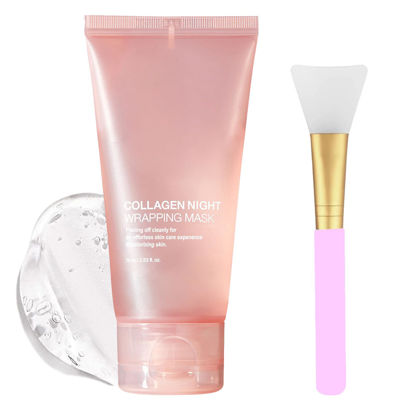 Picture of Collagen Night Wrapping Mask, Overnight Peel Off Hydrolyzed Collagen Facial Mask for Elasticity & Hydration, Tight Skin, Reduce Sagging & Dullness, 2.54 fl.oz(Brush Included)