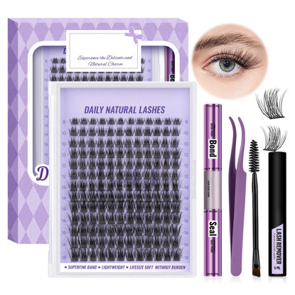 Picture of Lash Clusters Kit Natural Lash Extension Kit for Beginners Z01 156 PCS Wispy Eyelash Extension Kit 8-18 Mixed Cluster Eyelash Extensions Kit D Curl Diy Lash Extension Kit at Home（kit，Z01）