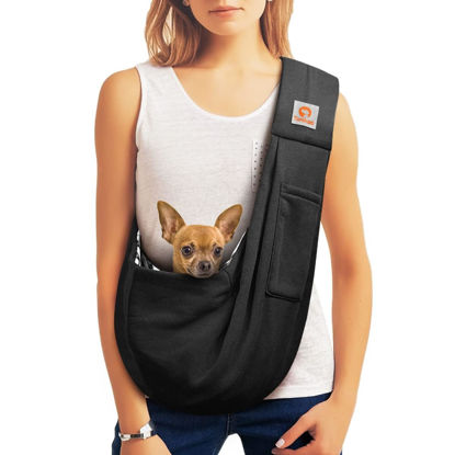 Picture of TOMKAS Dog Sling Carrier for Small Dogs Puppy (Black, Unajustable Strap & Classic Pocket)