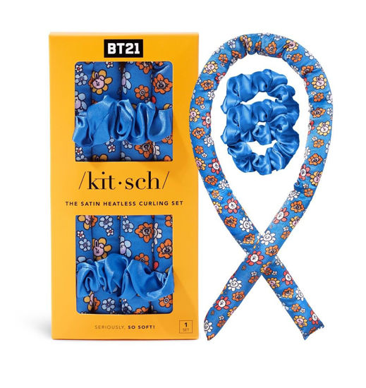 Picture of BT21 x Kitsch Satin Heatless Curling Set - Overnight Hair Curlers to Sleep in, Heatless Curls, Heatless Hair Curler Overnight Curls, Heatless Curling Rod Headband, No Heat Soft Curlers - Universtar