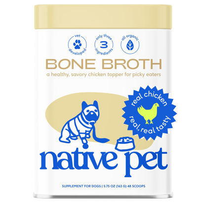 Picture of Native Pet Bone Broth for Dogs and Cats - Chicken Broth for Cats & Dogs - Dog Bone Broth Powder, Dog Food Topper for Picky Eaters - Dog Gravy Topper for Dry Food - Dog Broth & Cat Broth - 5.75 oz