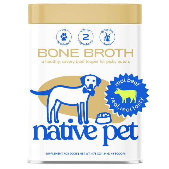 Picture of Native Pet Bone Broth for Dogs & Cats - Dog Bone Broth Powder, Dog Food Topper for Picky Eaters - Cat Broth & Dog Broth - Dog Gravy Topper for Dry Food - Pet Food Beef Broth for Dogs & Cats - 4.75oz